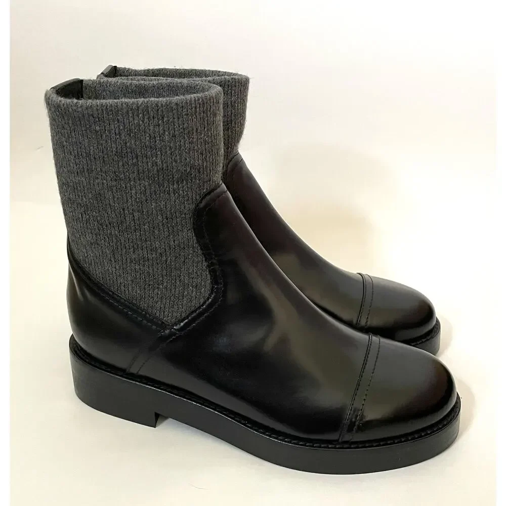 J. Crew Italian Leather Rib Cut Off Boots Black Size 8 NEW
